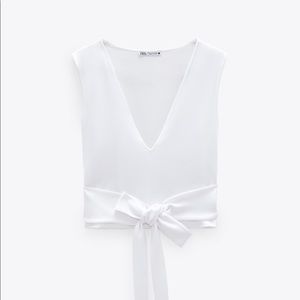 Zara white cropped tie top